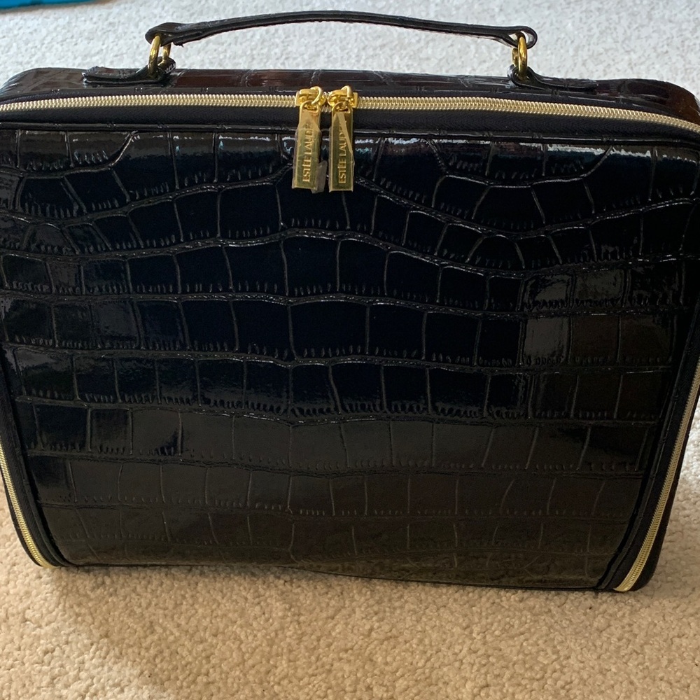 Est’ee Lauder Faux Crocodile Embossed Navy Blue Travel/Makeup Bag